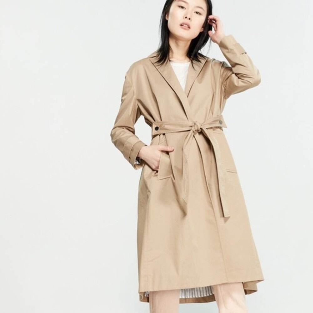 Maje Trench‎ Coat Womens 36 US Small Beige Sable Gump Cotton Garbardine FLAW